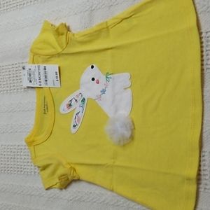 First Impressions Yellow tshirt w white bunny & fluffy tail girls 6-9 months